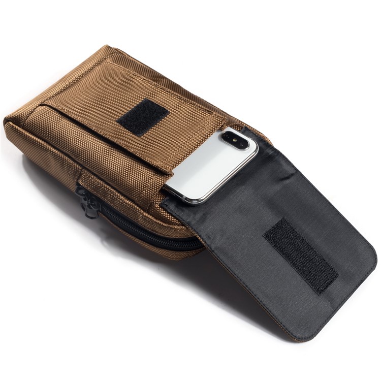 Waterproof Oxford cloth Vertical Cell Phone Pouch Card Holder Case for iPhone XS Max 6.5 inch - Coffee-3