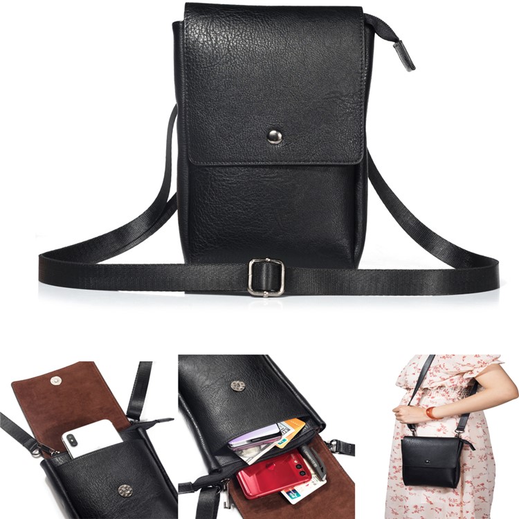 Crossbody Bag Mini Shoulder Bag Wallet Purse Phone Pouch for 7.1-inch Cellphones - Black-1