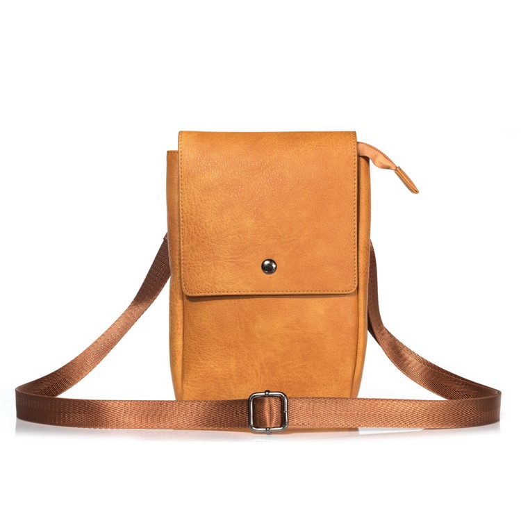 Crossbody Bag Mini Shoulder Bag Wallet Purse Phone Pouch for 7.1-inch Cellphones - Brown-2