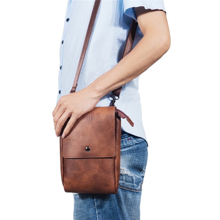 Crossbody Bag Mini Shoulder Bag Wallet Purse Phone Pouch for 7.1-inch Cellphones - Dark Brown-4