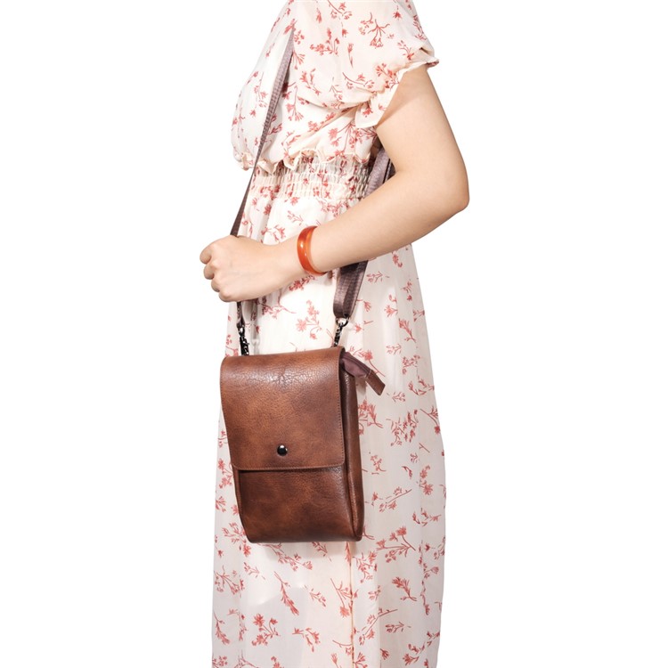 Crossbody Bag Mini Shoulder Bag Wallet Purse Phone Pouch for 7.1-inch Cellphones - Dark Brown-5