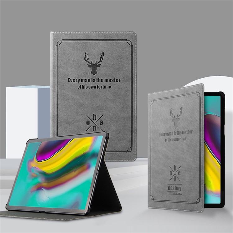 Deer Pattern PU Leather Stand Tablet Case for Samsung Galaxy Tab S5e SM-T720 - Grey-12