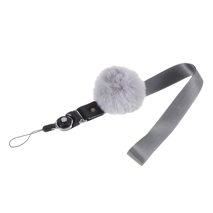 Stylish Detachable Hair Ball Ring Cell Phone Strap Accessory - Grey-1