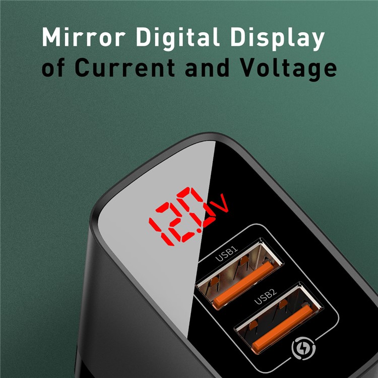 BASEUS Mirror Lake PPS Digital Display Dual Ports Quick Charging Wall Charger - Black-4