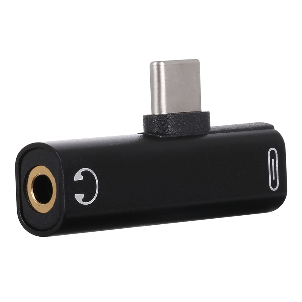 2 En 1 Type-C Mâle Homme À Type-C Tête Femelle 3.5mm Charging Adaptateur D'écoute De Chargement - Noir-1