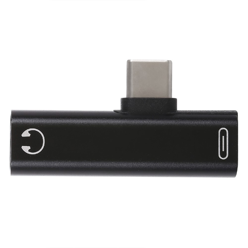2 En 1 Type-C Mâle Homme À Type-C Tête Femelle 3.5mm Charging Adaptateur D'écoute De Chargement - Noir-2
