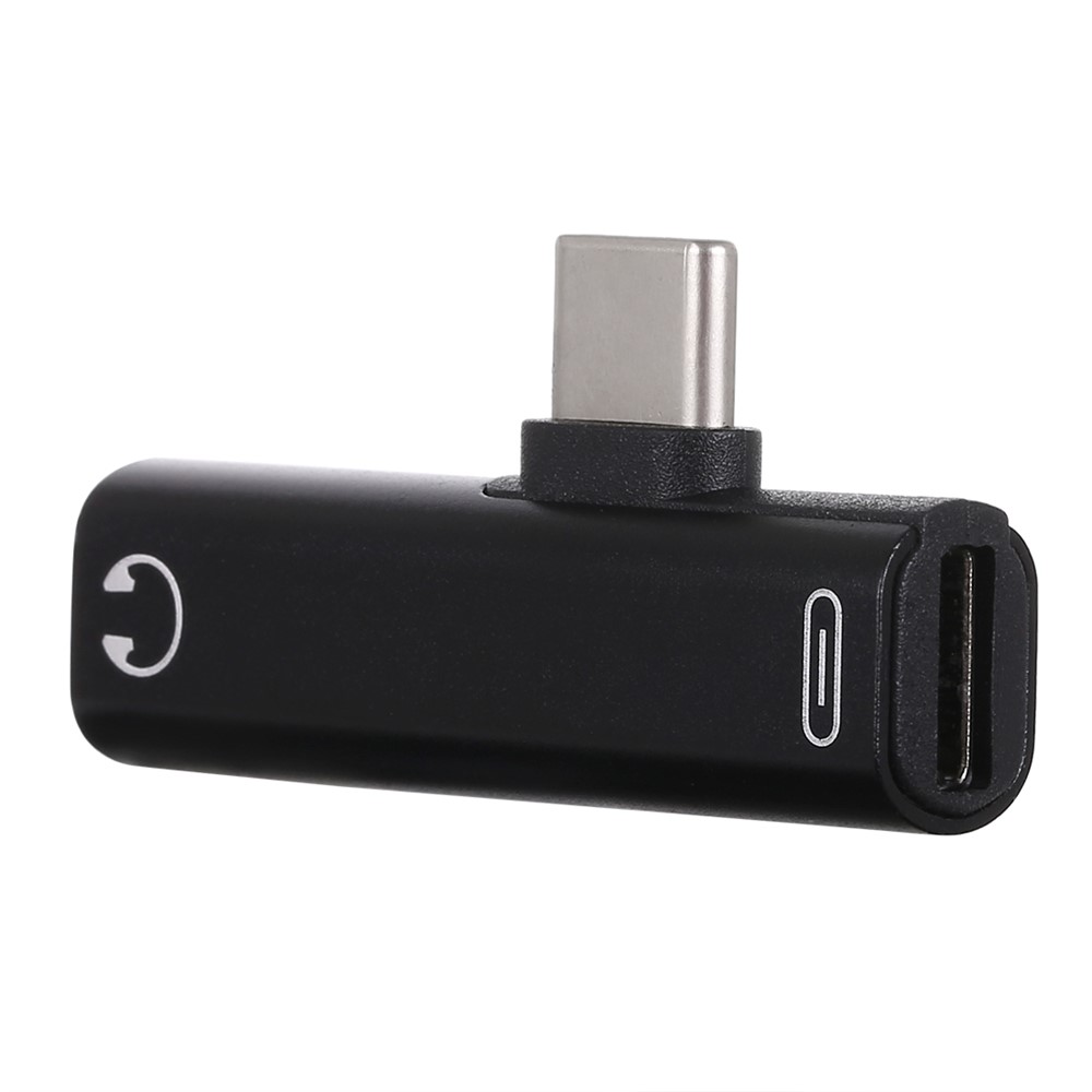 2 En 1 Type-C Mâle Homme À Type-C Tête Femelle 3.5mm Charging Adaptateur D'écoute De Chargement - Noir-3