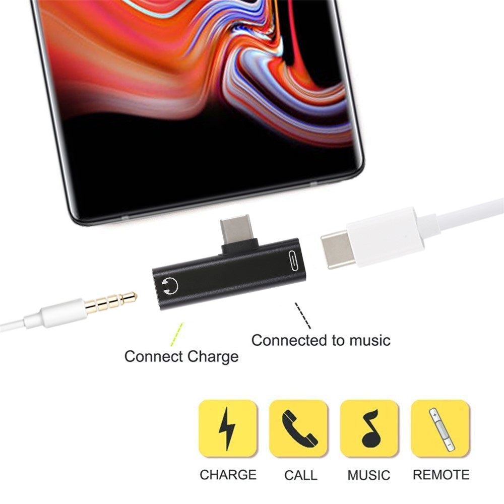 2 En 1 Type-C Mâle Homme À Type-C Tête Femelle 3.5mm Charging Adaptateur D'écoute De Chargement - Noir-4