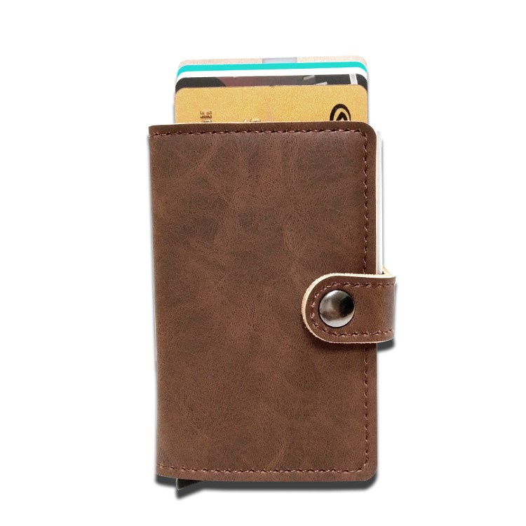 PEELCAS Portefeuille Boucle Métal PSD01 Sac De Support De La Carte Porte-monnaie - Café-1