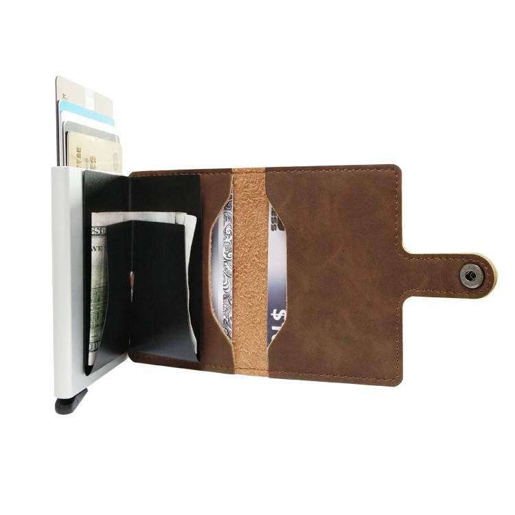 PEELCAS Portefeuille Boucle Métal PSD01 Sac De Support De La Carte Porte-monnaie - Café-2