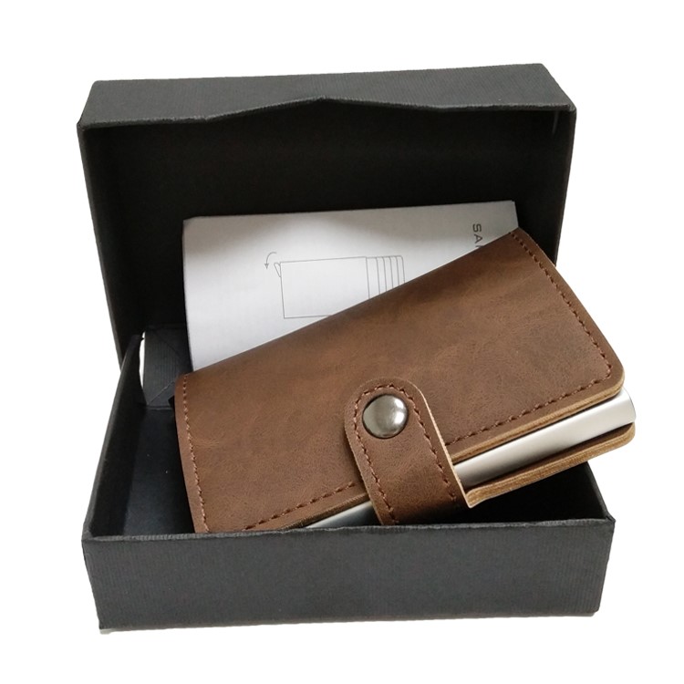 PEELCAS Portefeuille Boucle Métal PSD01 Sac De Support De La Carte Porte-monnaie - Café-3