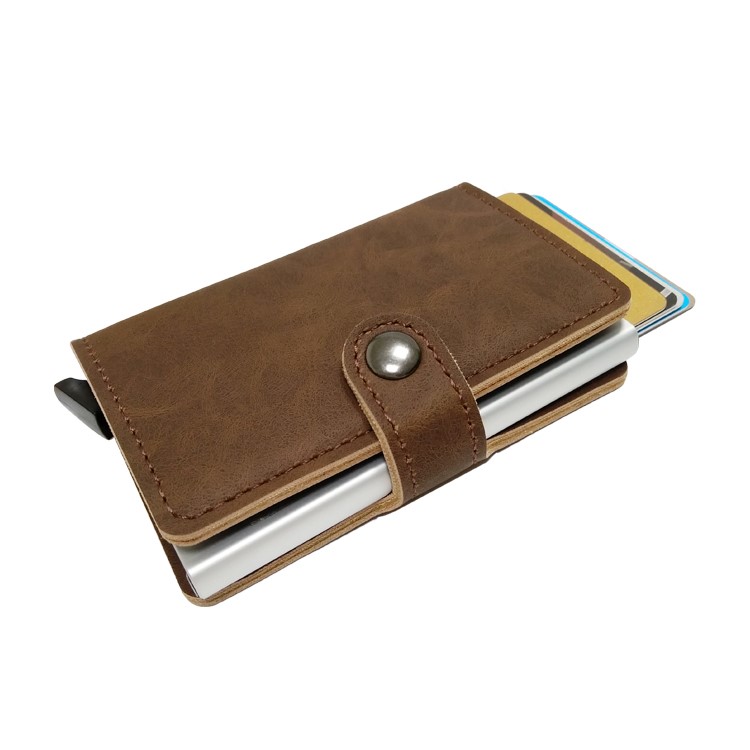 PEELCAS Portefeuille Boucle Métal PSD01 Sac De Support De La Carte Porte-monnaie - Café-4