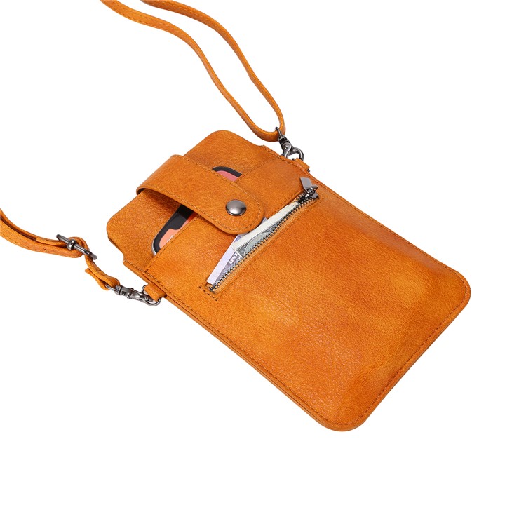 Universal Leather Hanging Bag Phone Pouch Shoulder Bag Side Bag for iPhone Apple Samsung Etc. Smartphones - Brown-3