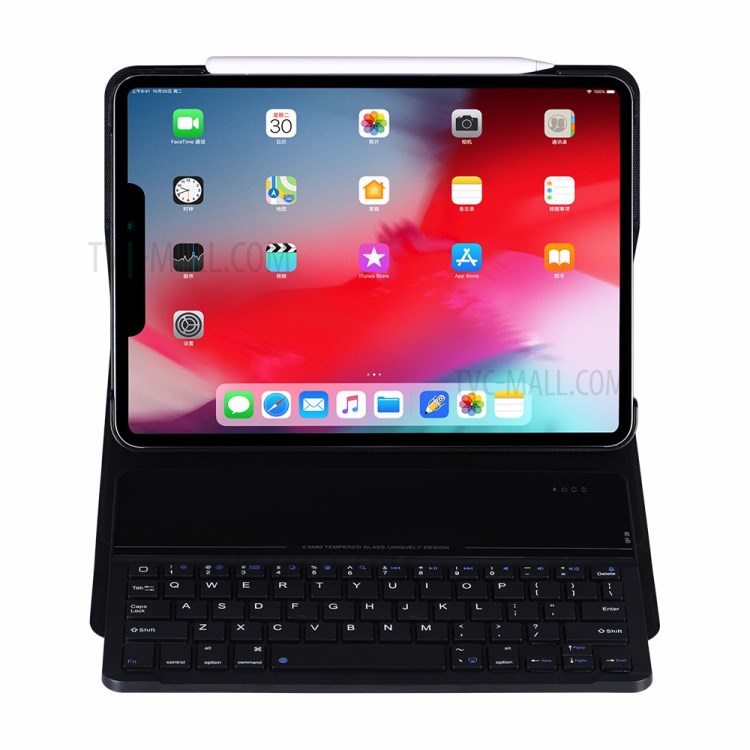 Removable Tempered Glass Surface Bluetooth Keyboard Leather Stand Cover for iPad Pro 11-inch (2020) (2018)-4