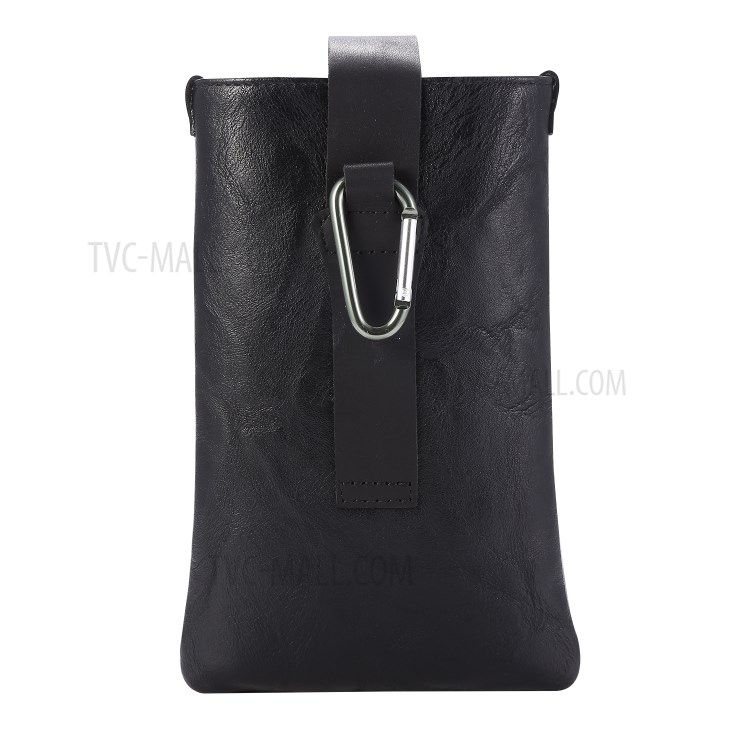 Couverture de Boîtier en Cuir Avec Carabiner Pour Smartphone de 6,4 Pouces - le Noir