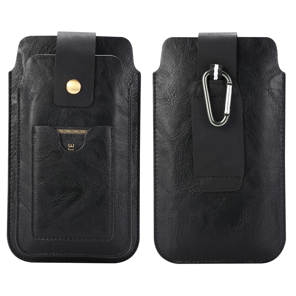 PU Tampa Do Caso Bolsa De Couro Com Mosquetão Para 5.2-6.4 Polegadas De Smartphones - Preto-1