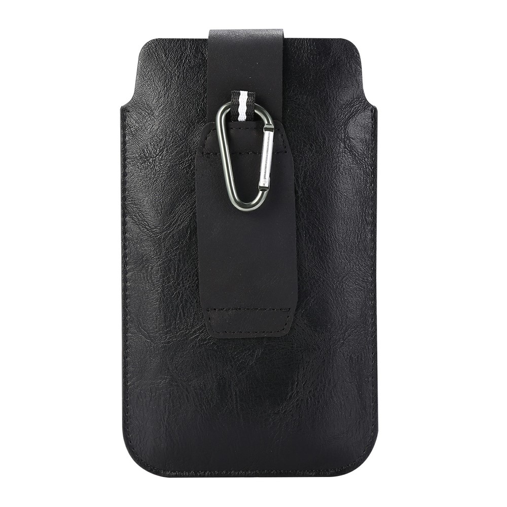 PU Tampa Do Caso Bolsa De Couro Com Mosquetão Para 5.2-6.4 Polegadas De Smartphones - Preto-3
