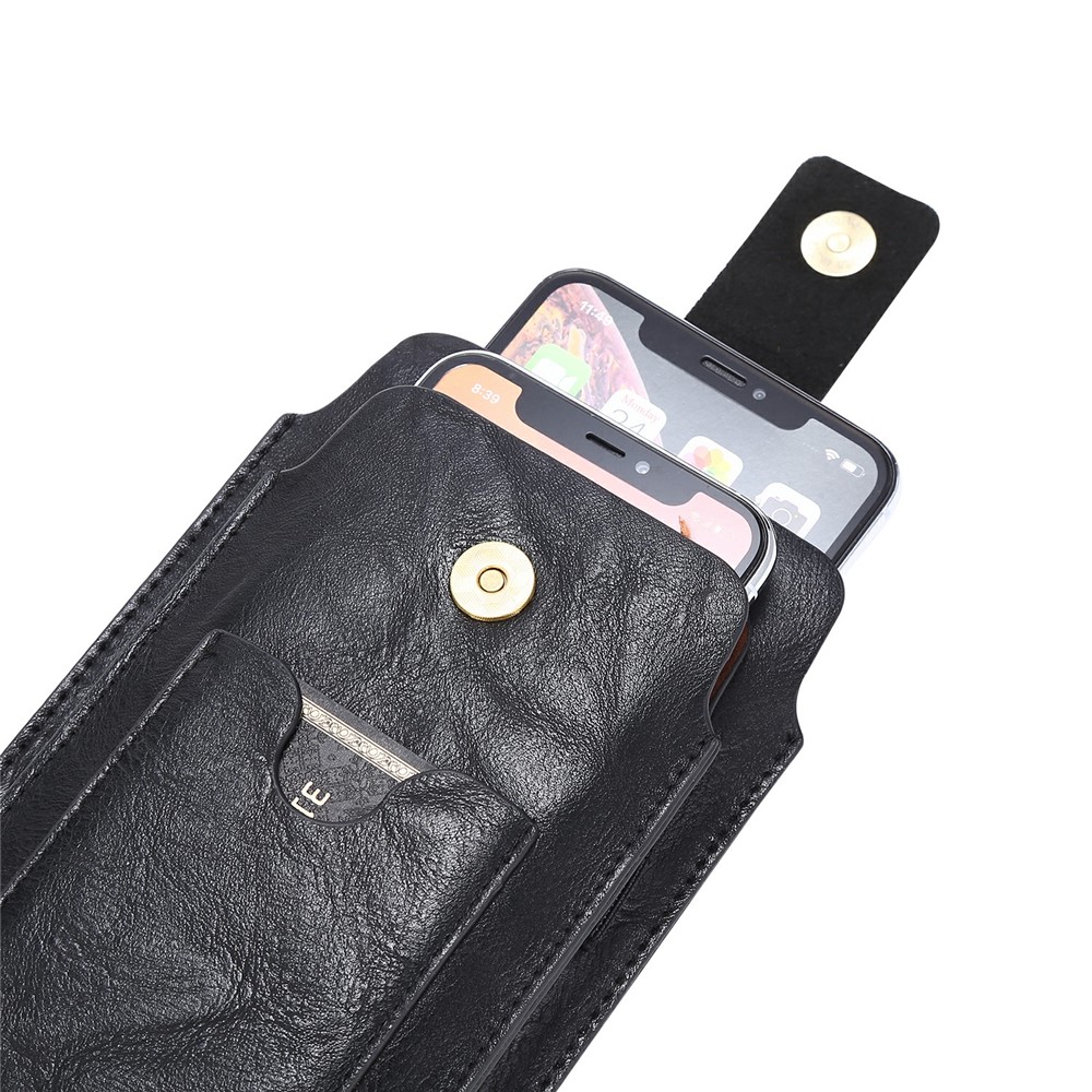 PU Tampa Do Caso Bolsa De Couro Com Mosquetão Para 5.2-6.4 Polegadas De Smartphones - Preto-4