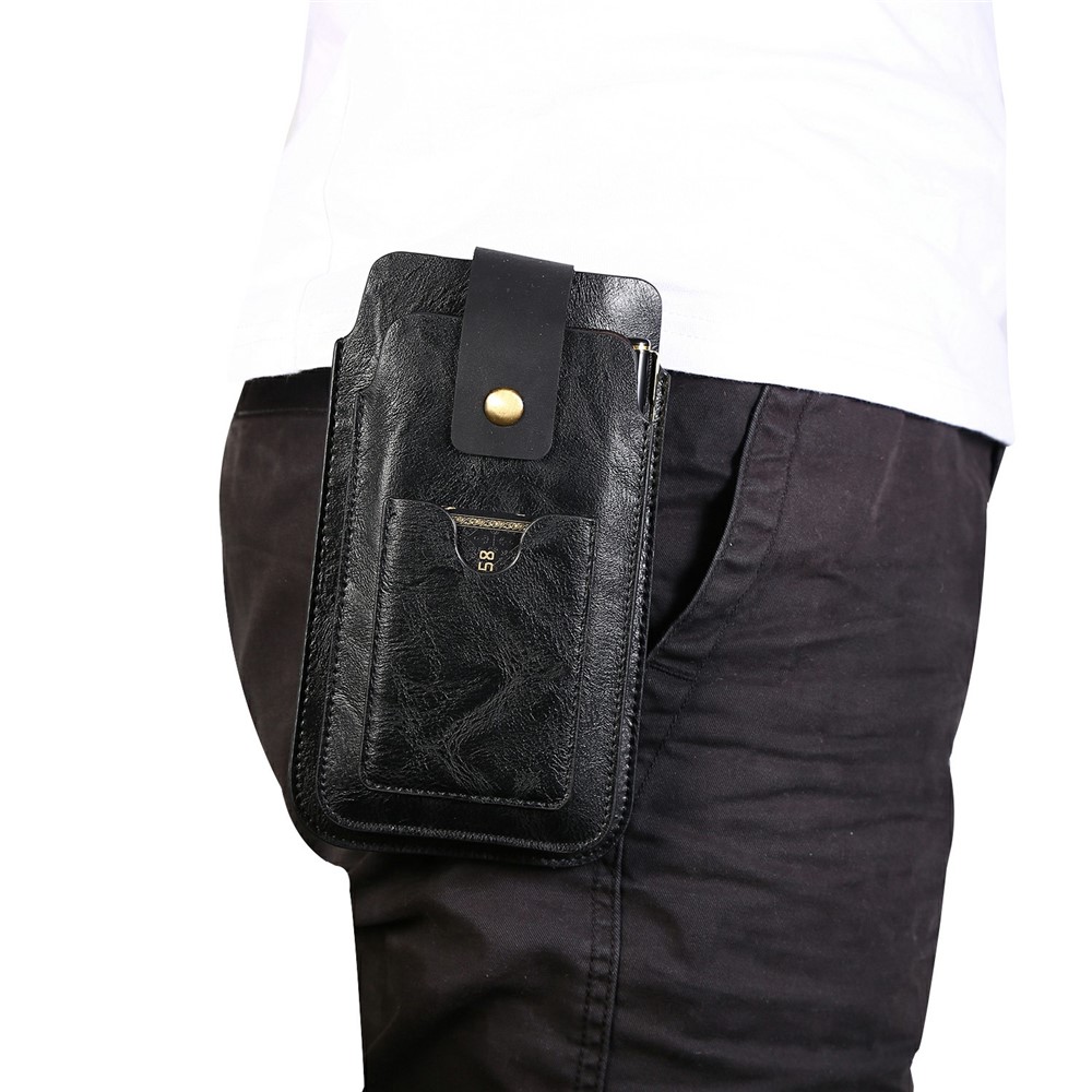 PU Tampa Do Caso Bolsa De Couro Com Mosquetão Para 5.2-6.4 Polegadas De Smartphones - Preto-5