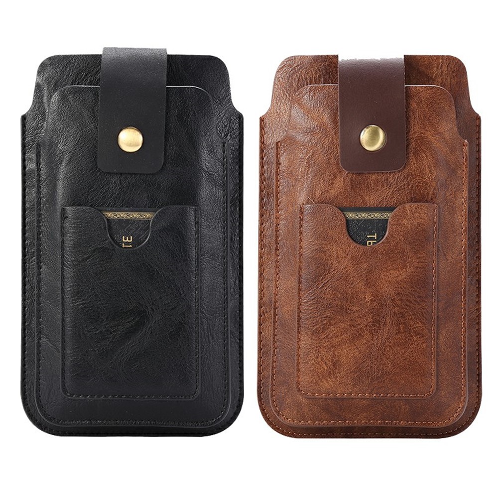 PU Tampa Do Caso Bolsa De Couro Com Mosquetão Para 5.2-6.4 Polegadas De Smartphones - Preto-7