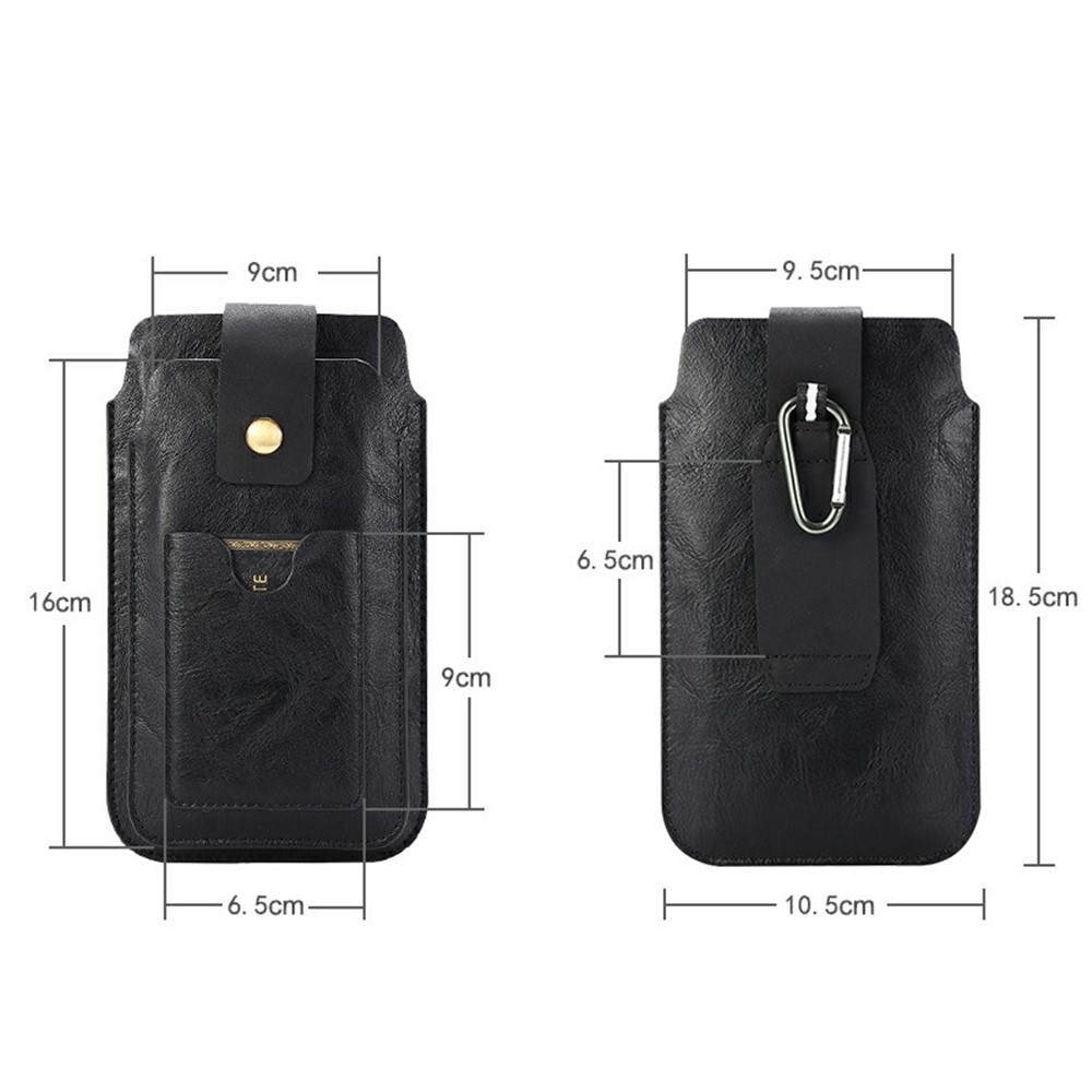 PU Tampa Do Caso Bolsa De Couro Com Mosquetão Para 5.2-6.4 Polegadas De Smartphones - Preto-8
