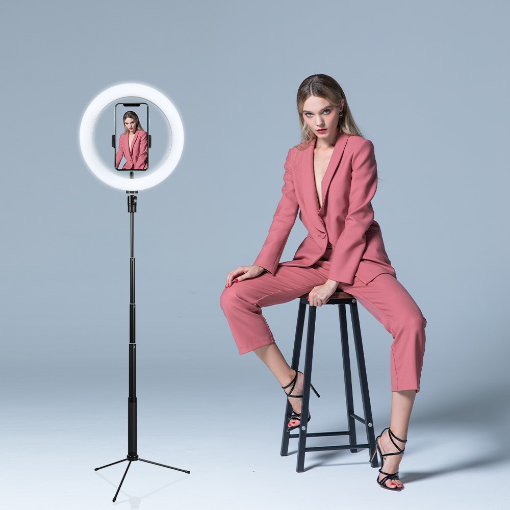 J26 10-Inch LED Ring Light Photography Video Live Studio Fill light with Tripod Bracket and Bluetooth Remote Control-3