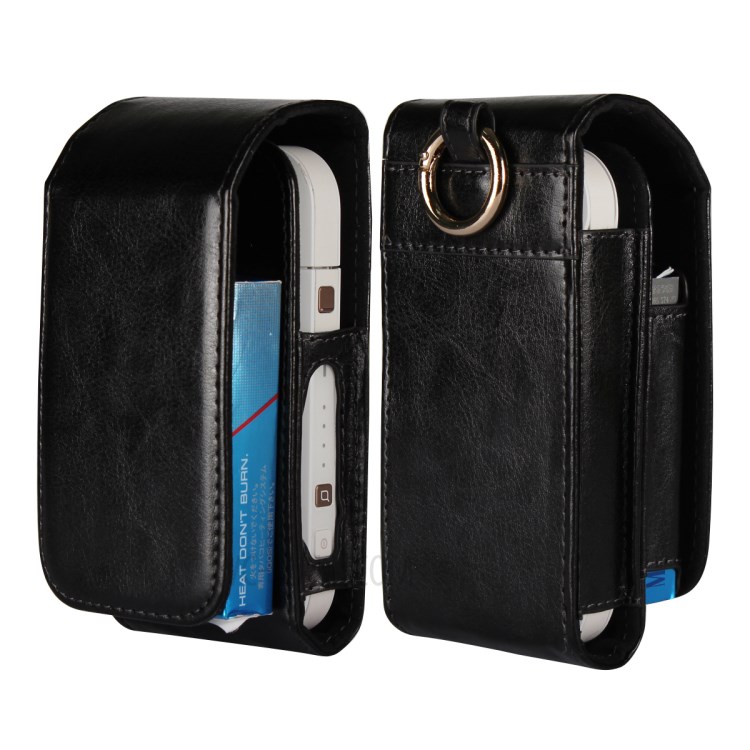 PU Leather Cover with Cigarette Case Holder and Hook for IQOS 3.0/3.0 DUO Electronic Cigarette - Black-1