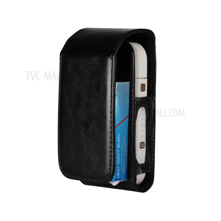 PU Leather Cover with Cigarette Case Holder and Hook for IQOS 3.0/3.0 DUO Electronic Cigarette - Black-2