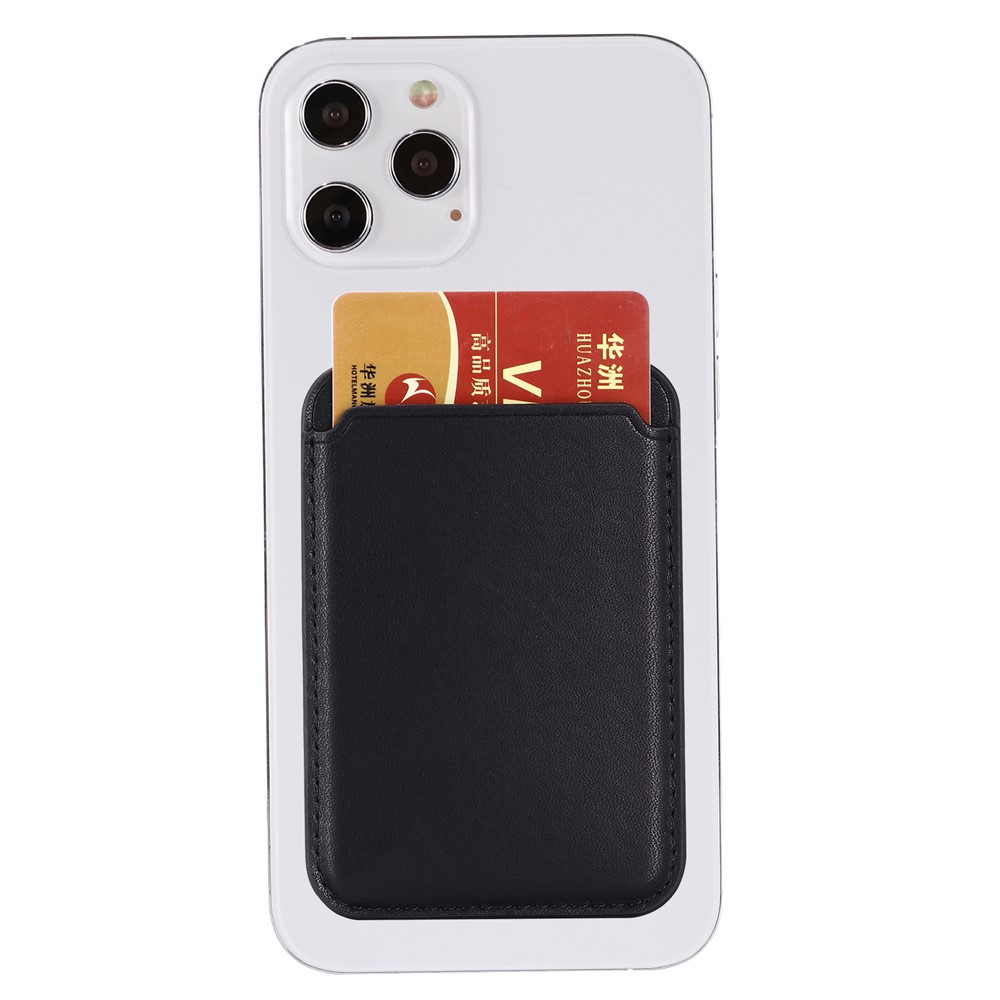 High Quality Magnetic Card Holder Phone Back Leather Card Storage Bag for iPhone 12/12 Pro/12 mini/12 Pro Max - Black-4