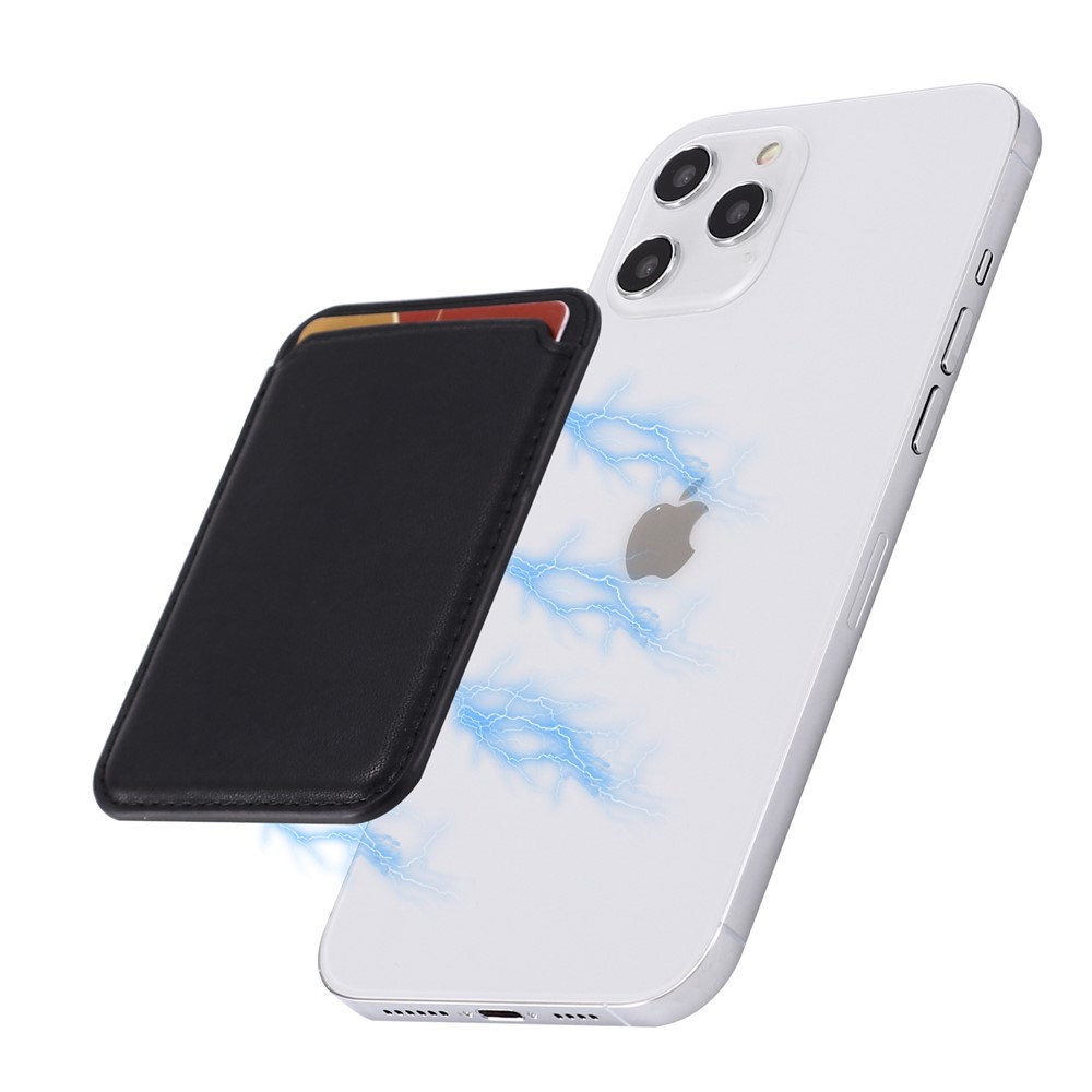 High Quality Magnetic Card Holder Phone Back Leather Card Storage Bag for iPhone 12/12 Pro/12 mini/12 Pro Max - Black-5