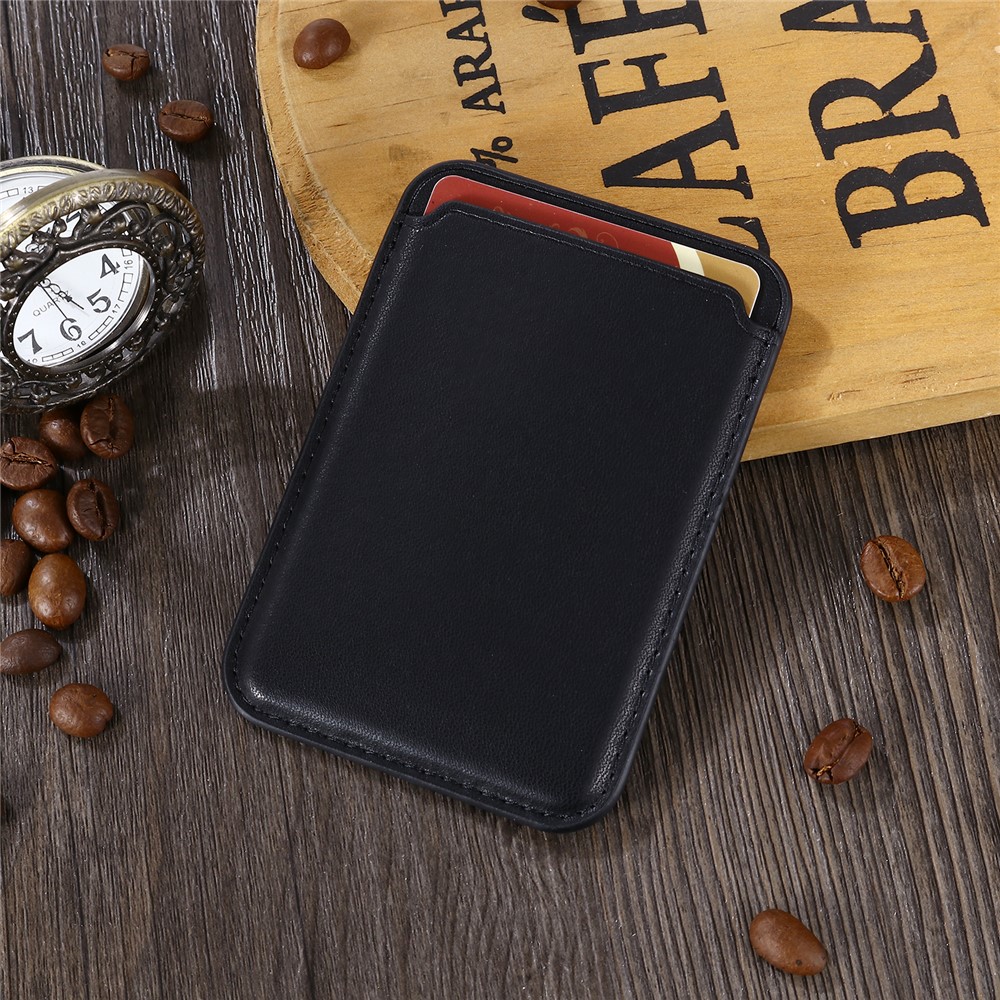 High Quality Magnetic Card Holder Phone Back Leather Card Storage Bag for iPhone 12/12 Pro/12 mini/12 Pro Max - Black-7