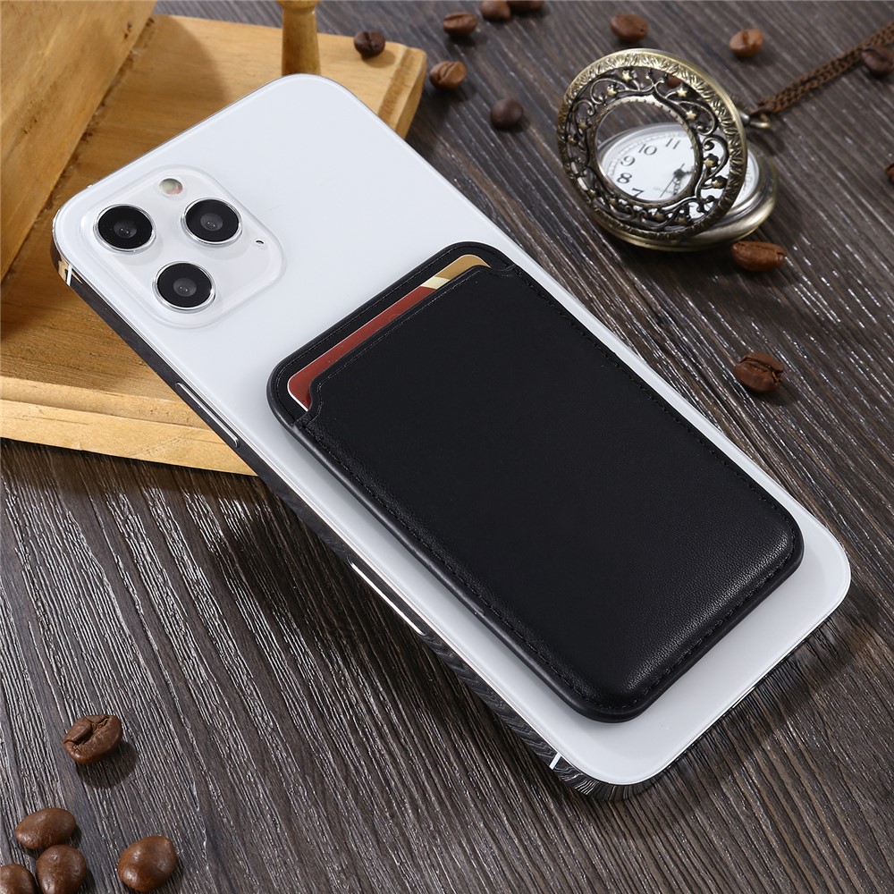 High Quality Magnetic Card Holder Phone Back Leather Card Storage Bag for iPhone 12/12 Pro/12 mini/12 Pro Max - Black-8