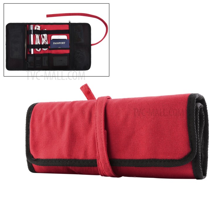 Portable Charger USB Cable Passport Credit Card Holder Travel Digital Electronic Accessories Storage Bag - Red-1