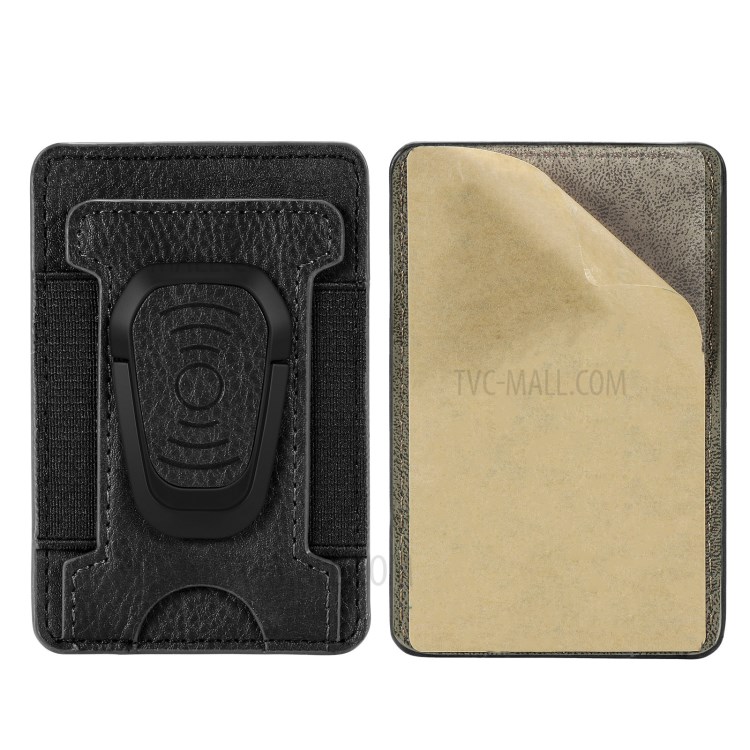 Litchi Texture PU Leather Mobile Phone Back Stick Bracket Card Bag - Black-1