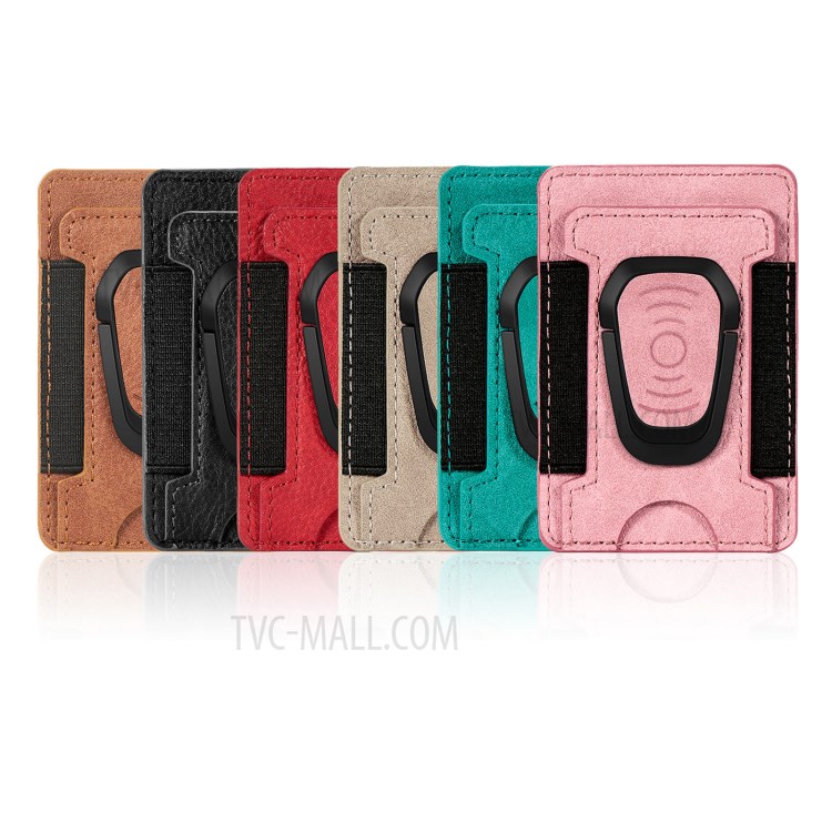 Litchi Texture PU Leather Mobile Phone Back Stick Bracket Card Bag - Black-14