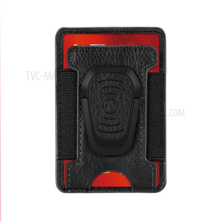 Litchi Texture PU Leather Mobile Phone Back Stick Bracket Card Bag - Black-2