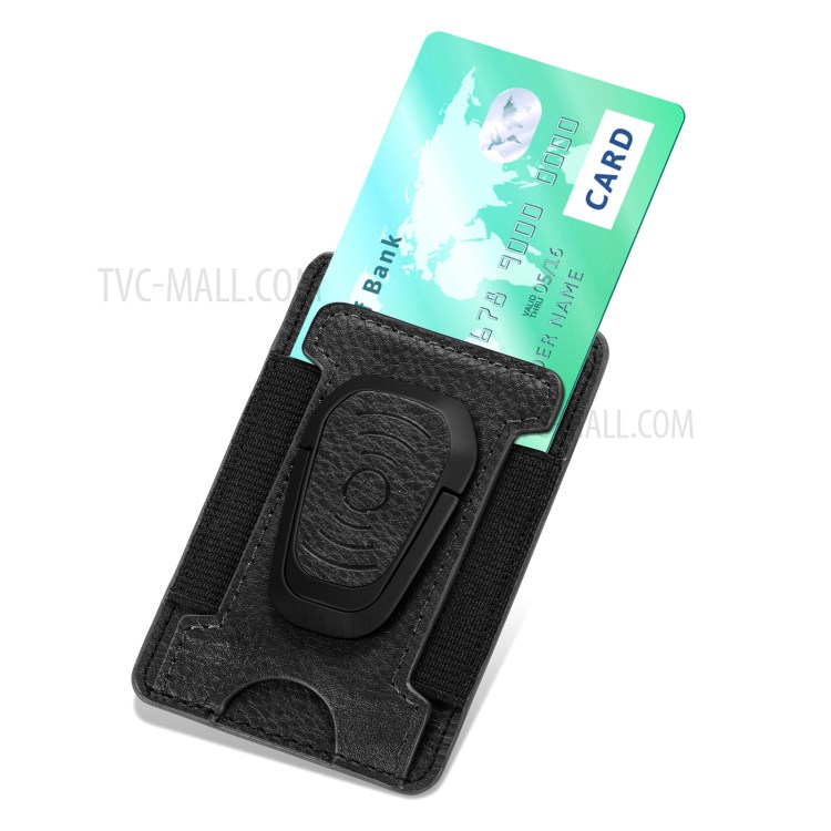 Litchi Texture PU Leather Mobile Phone Back Stick Bracket Card Bag - Black-3