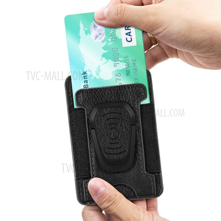 Litchi Texture PU Leather Mobile Phone Back Stick Bracket Card Bag - Black-4