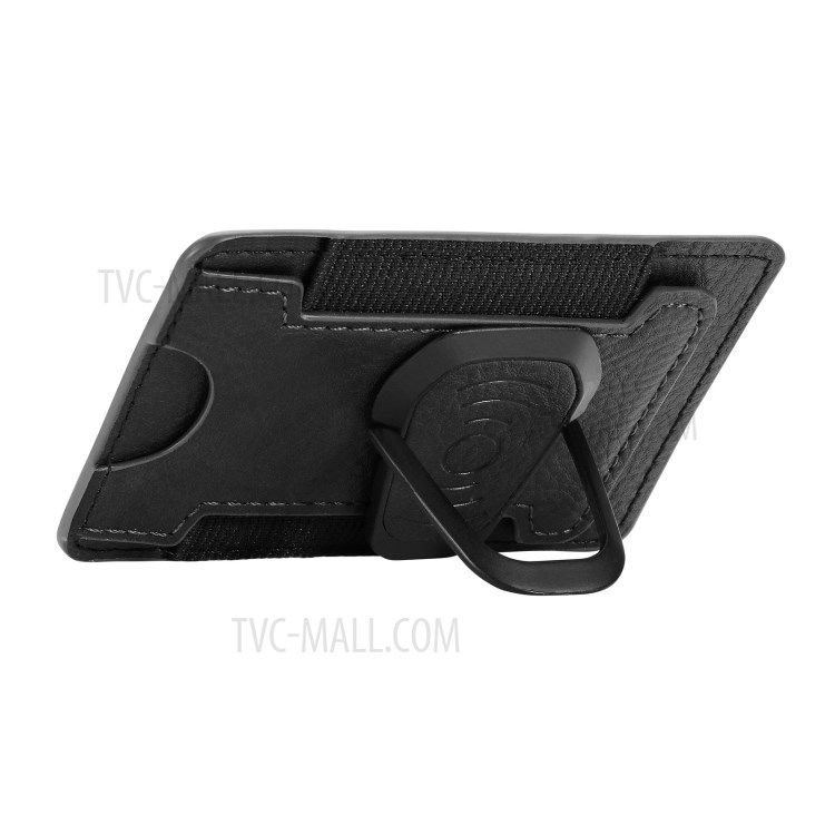 Litchi Texture PU Leather Mobile Phone Back Stick Bracket Card Bag - Black-5