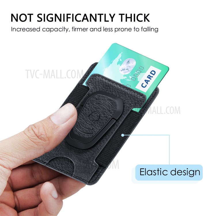 Litchi Texture PU Leather Mobile Phone Back Stick Bracket Card Bag - Black-6
