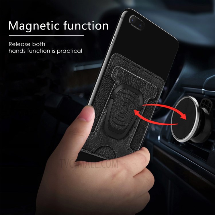 Litchi Texture PU Leather Mobile Phone Back Stick Bracket Card Bag - Black-8