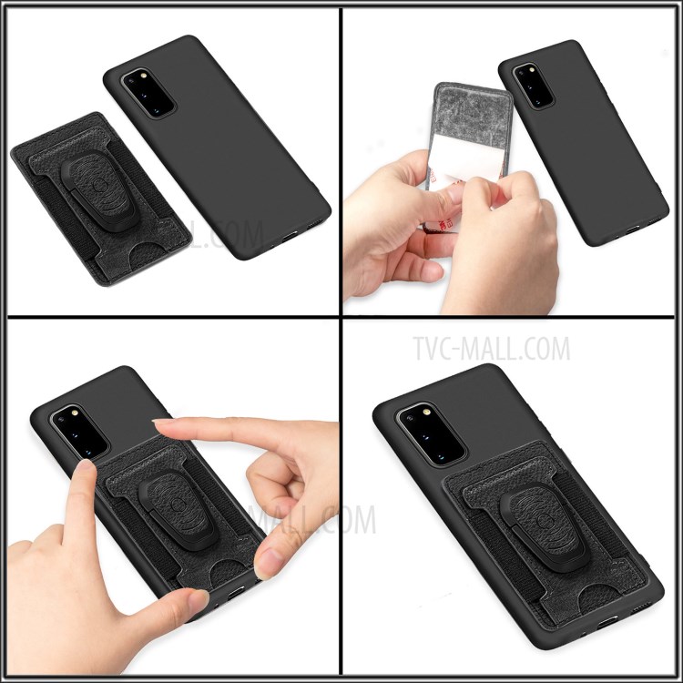 Litchi Texture PU Leather Mobile Phone Back Stick Bracket Card Bag - Black-9