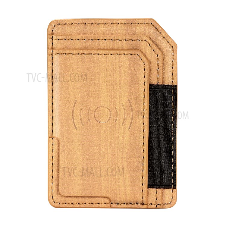 Wood Texture PU Leather Phone Back Elastic Card Holder - Cherry-1