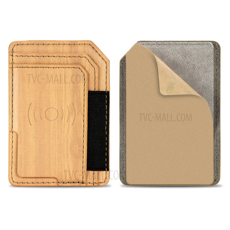 Wood Texture PU Leather Phone Back Elastic Card Holder - Cherry-3
