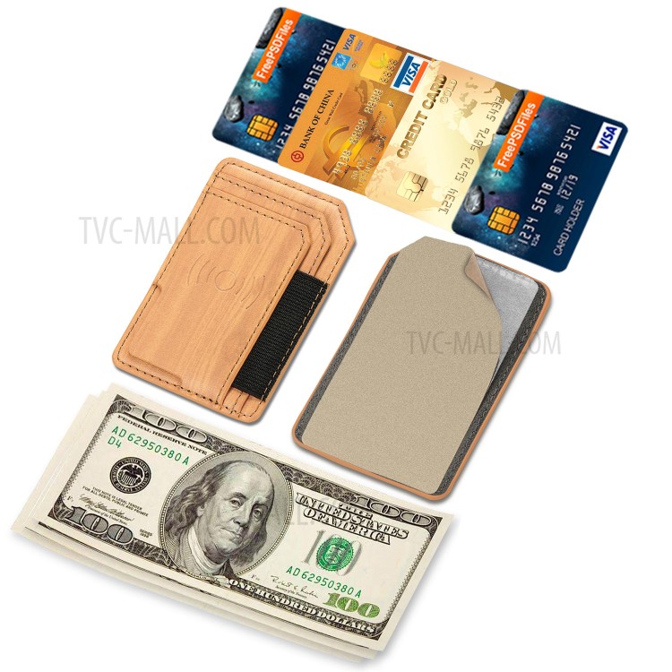 Wood Texture PU Leather Phone Back Elastic Card Holder - Cherry-5