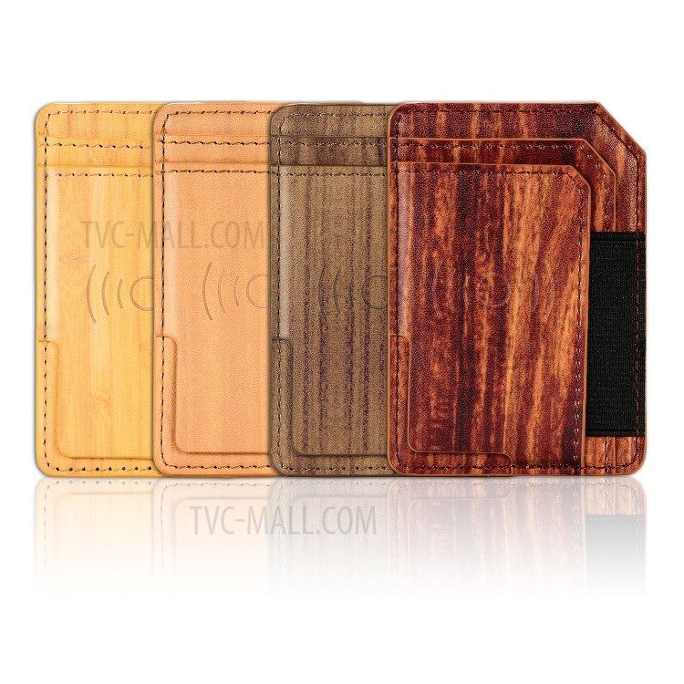 Wood Texture PU Leather Phone Back Elastic Card Holder - Cherry-7