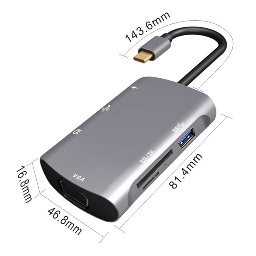 V217E 7 in 1 Cavo Adattatore Hub Type-C HD VGA USB 2.0/3.0 SD/TF Lettore di Schede PD Stazione Dock di Ricarica Per PC Per Laptop-4