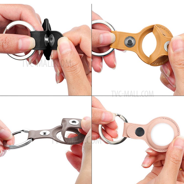 MUTURAL PU Leather Case Key Ring for AirTag Location Tracker Protective Keychain Sleeve Cover - Pink-3