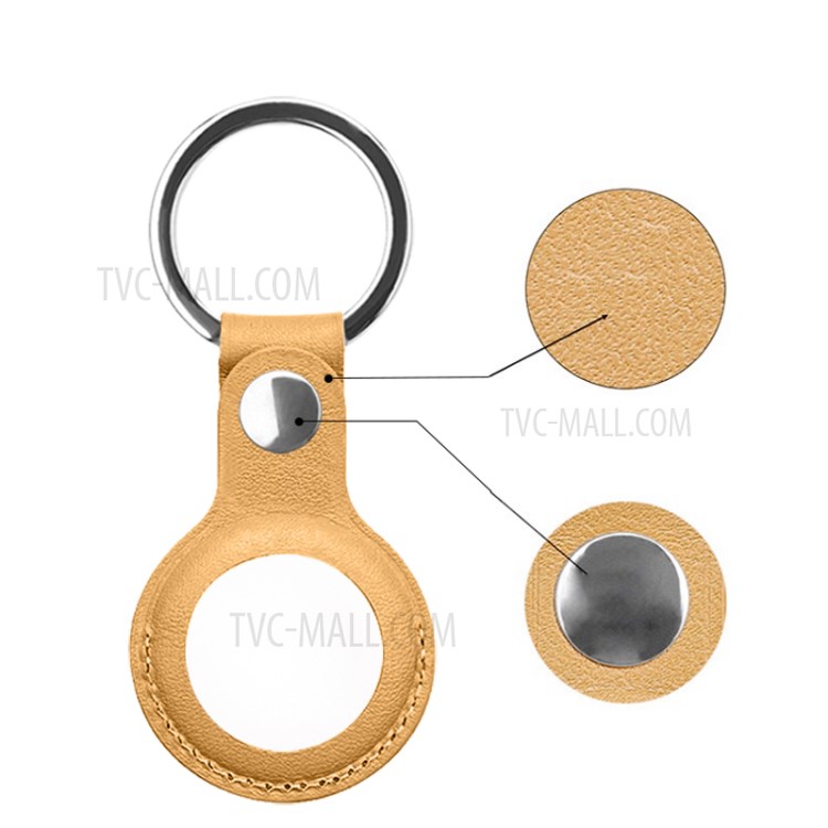 MUTURAL PU Leather Case Key Ring for AirTag Location Tracker Protective Keychain Sleeve Cover - Pink-6