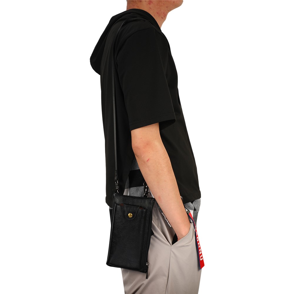 Pochette De Téléphone Portable En Cuir Multifonctionnel Sac À Bandoulière À Bandoulière Avec Sac À Dos Porte-monnaie Portefeuille Porte-monnaie - Noir-11